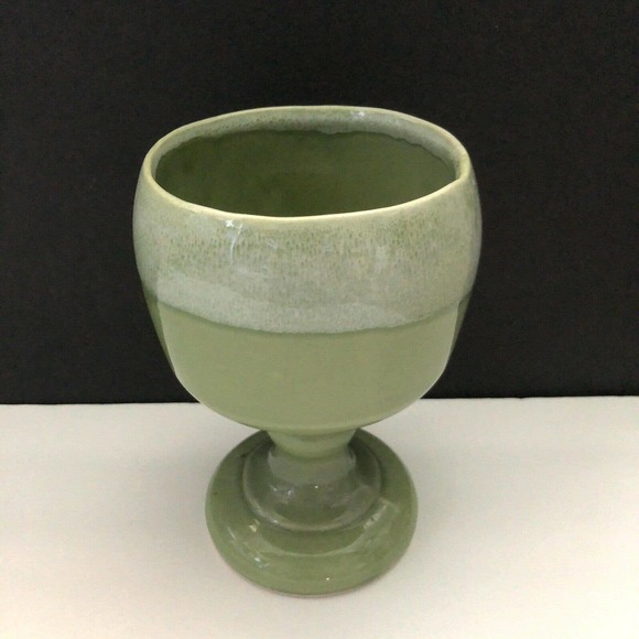 Cookson Pottery 19 USA Green Drip Glaze Footed Pedestal Chalice Vase Planter - Picture 2 of 12
